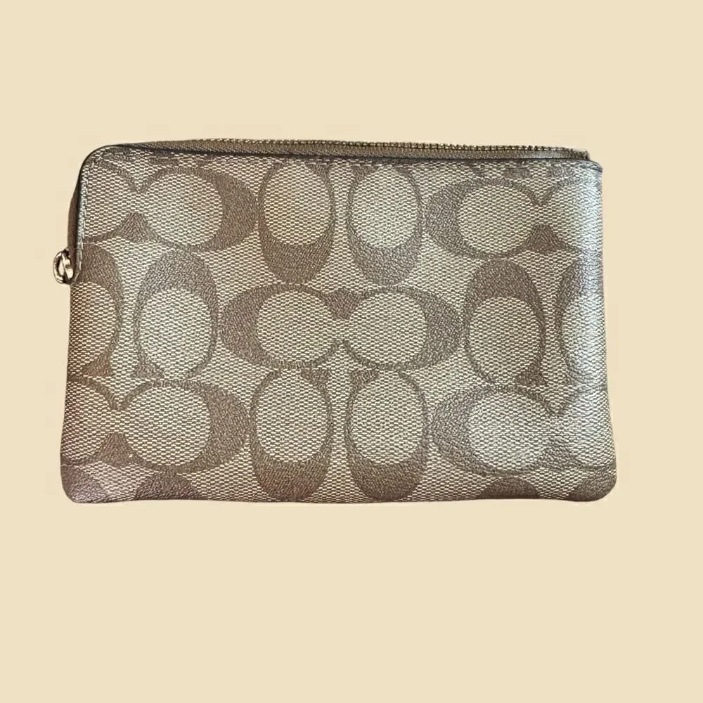 Coach Zip-Top Brown/Black Signature Wallet